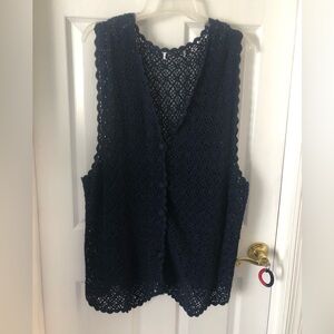 Navy Crochet Vest with buttons down front